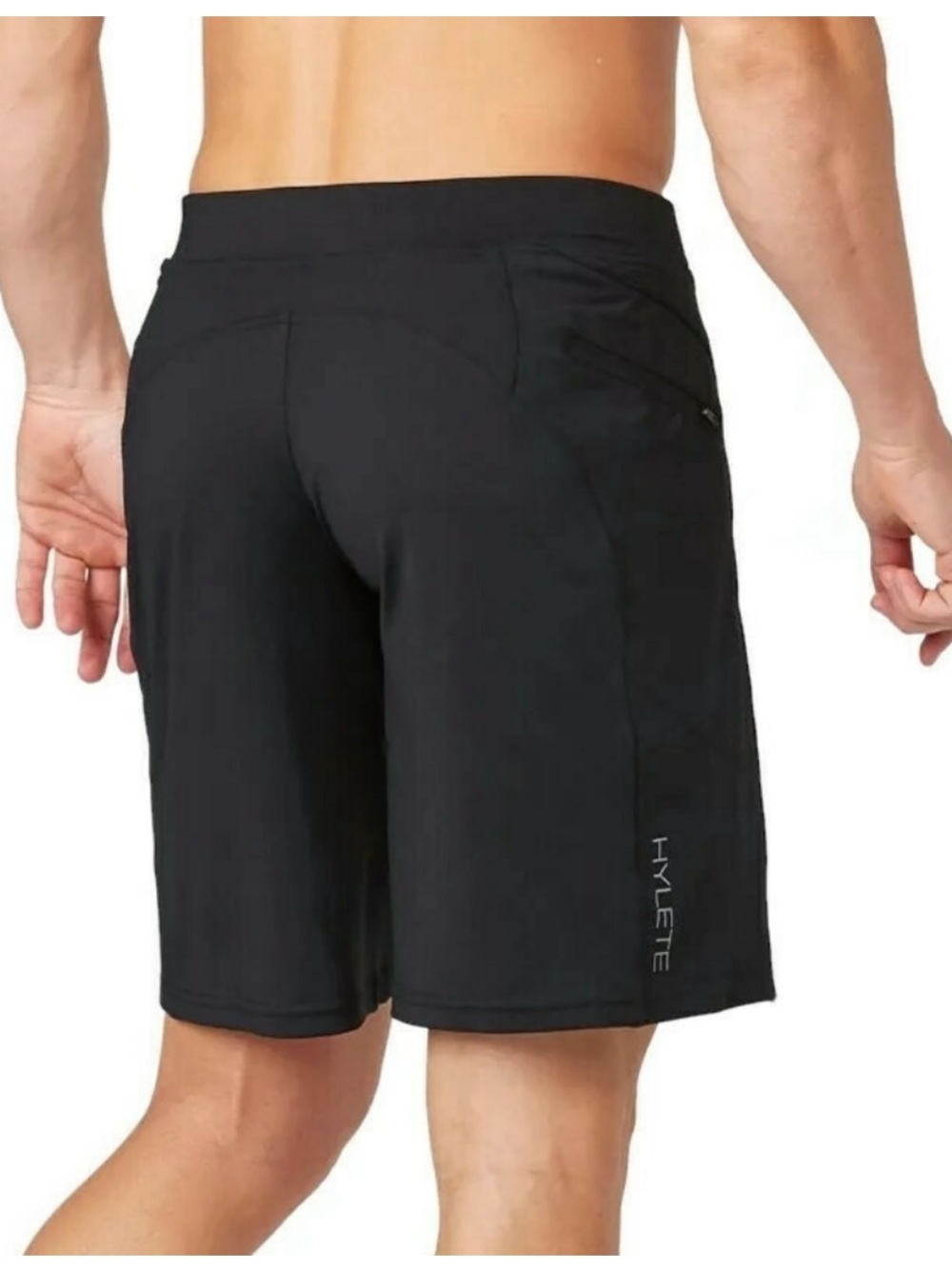 HYLETE Above Knee men’s athletic training shorts with zipper pockets black Large